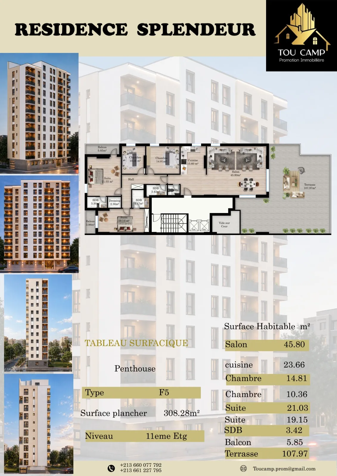 Plan de l'appartement Penthouse — type F5