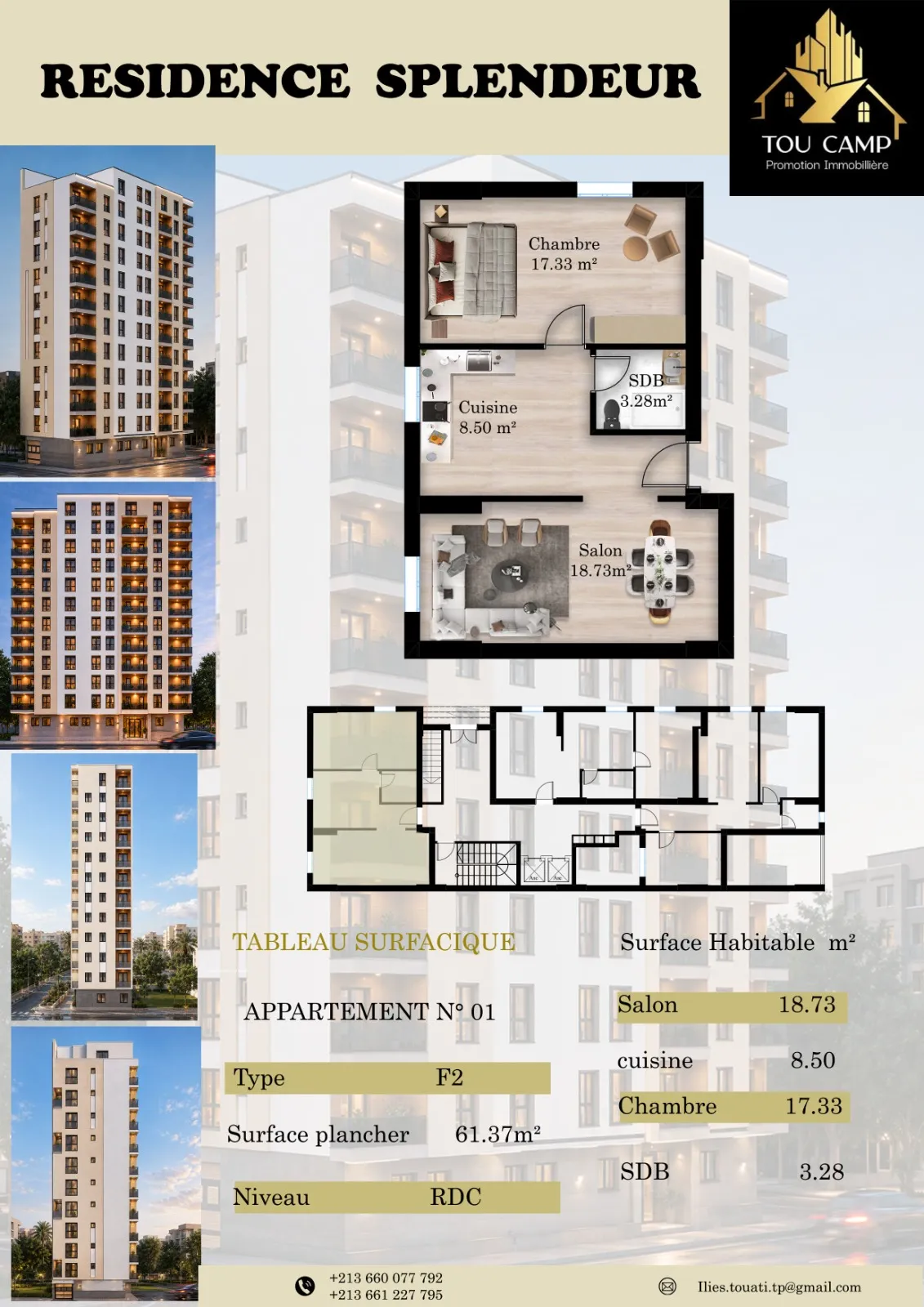 Plan de l'appartement N°01 — type F2