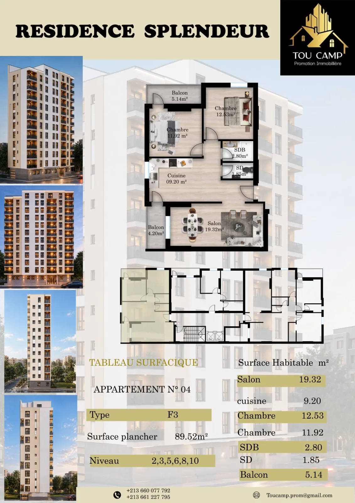 Plan de l'appartement N°04 — type F3