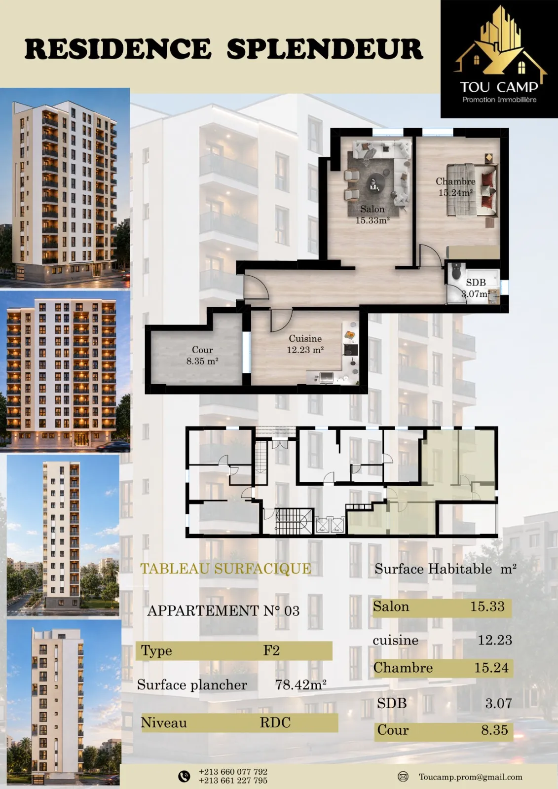 Plan de l'appartement N°03 — type F2