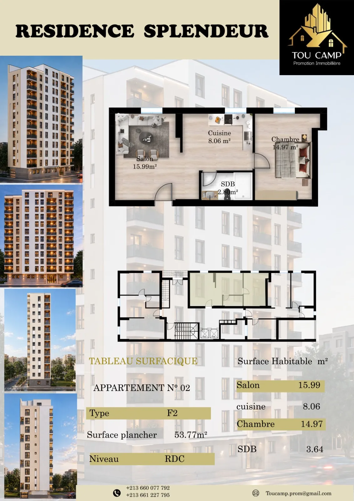 Plan de l'appartement N°02 — type F2