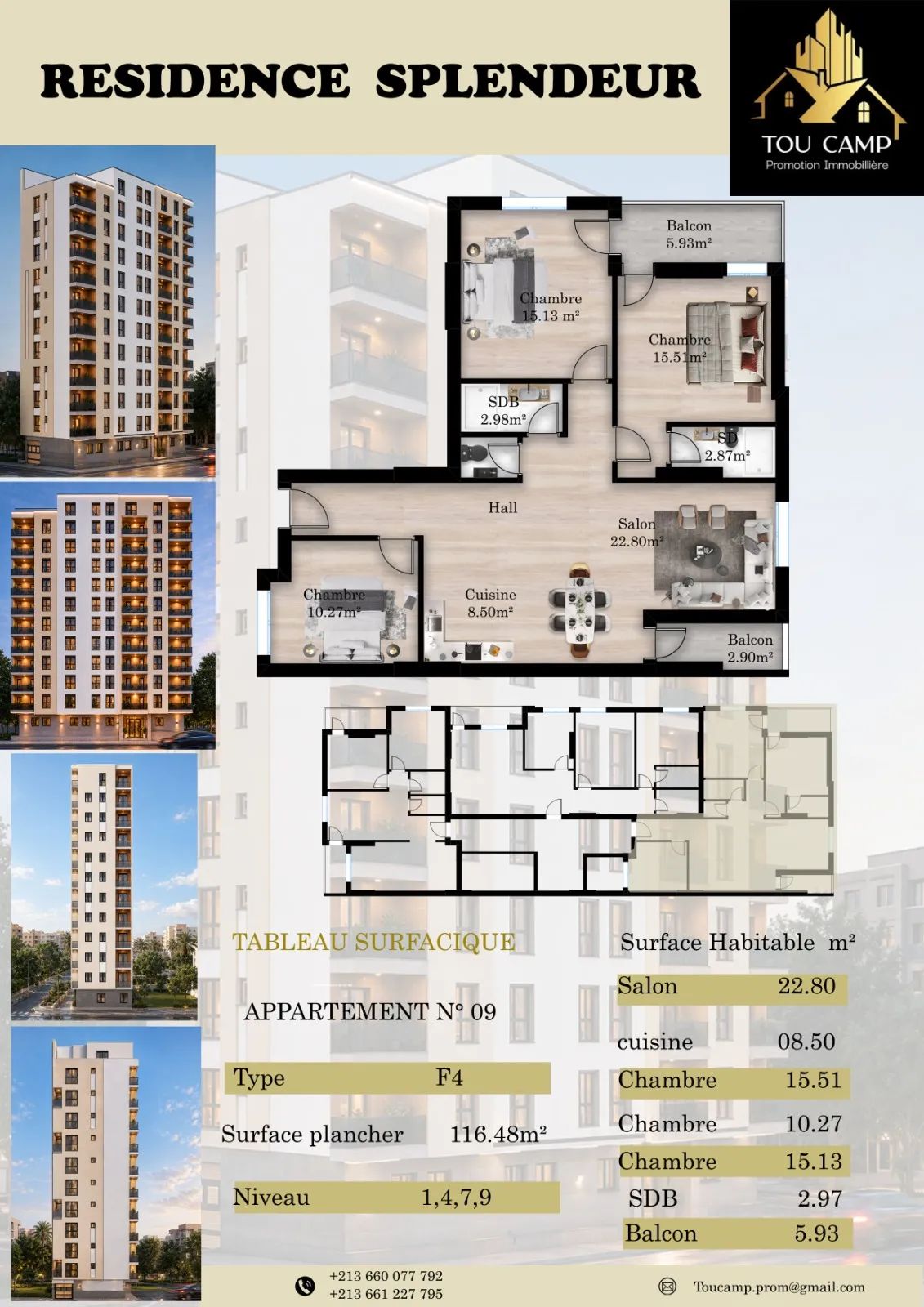 Plan de l'appartement N°09 — type F4